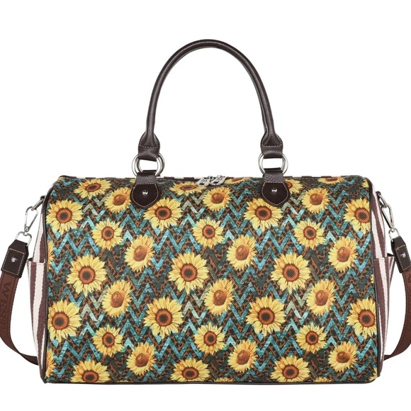American Bling by Montana West Leopard Sunflower Print Canvas Weekender Bag NWT - Picture 1 of 4